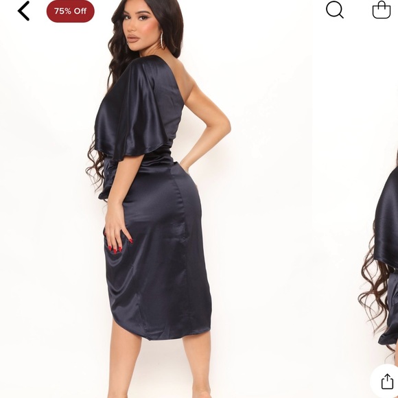 FASHION NOVA NAVY SATIN DRESS - Picture 3 of 5